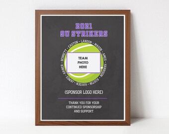 Custom Tennis Team Sponsor Gift, Thank You Team Sponsor, Tennis Team Photo, Tennis Team Sponsor Printable, Tennis Team Gift to Sponsor