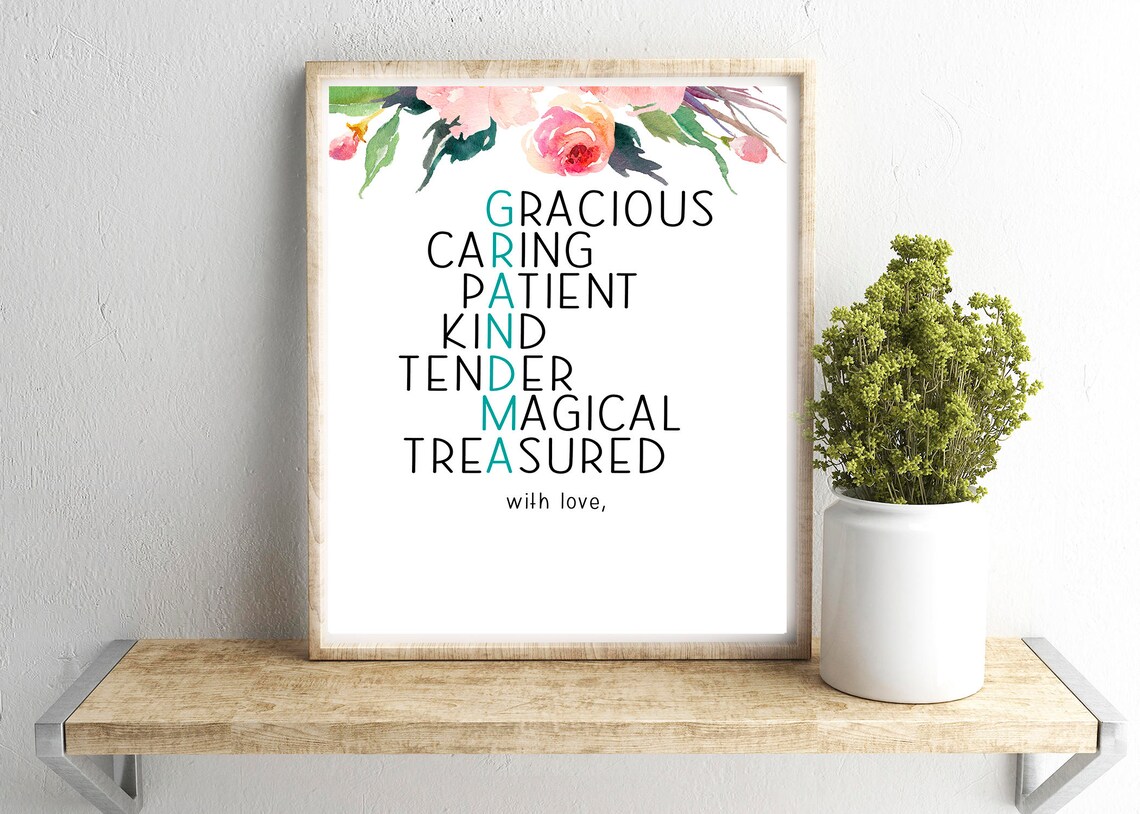Grandma Acronym Wall Art Grandma Appreciation Art Gift for Etsy