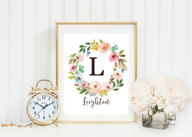 Spring Pink Mustard Yellow Blue Fl Monogram Nursery Image 0