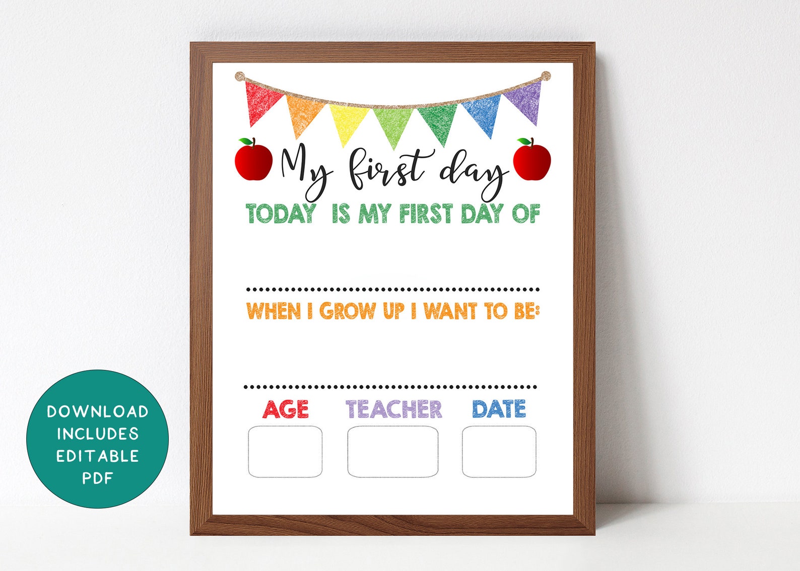 First Day of School Template Printable JPEG Back to School - Etsy