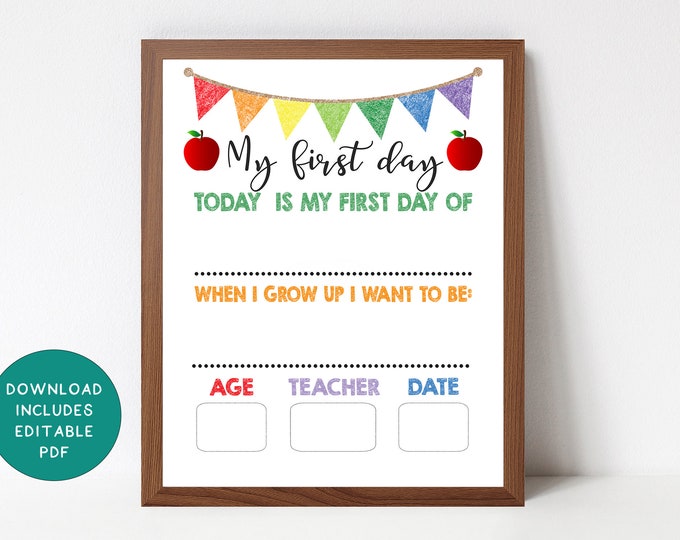 First Day of School Template Printable, JPEG Back to School Sign, 8x10 ...