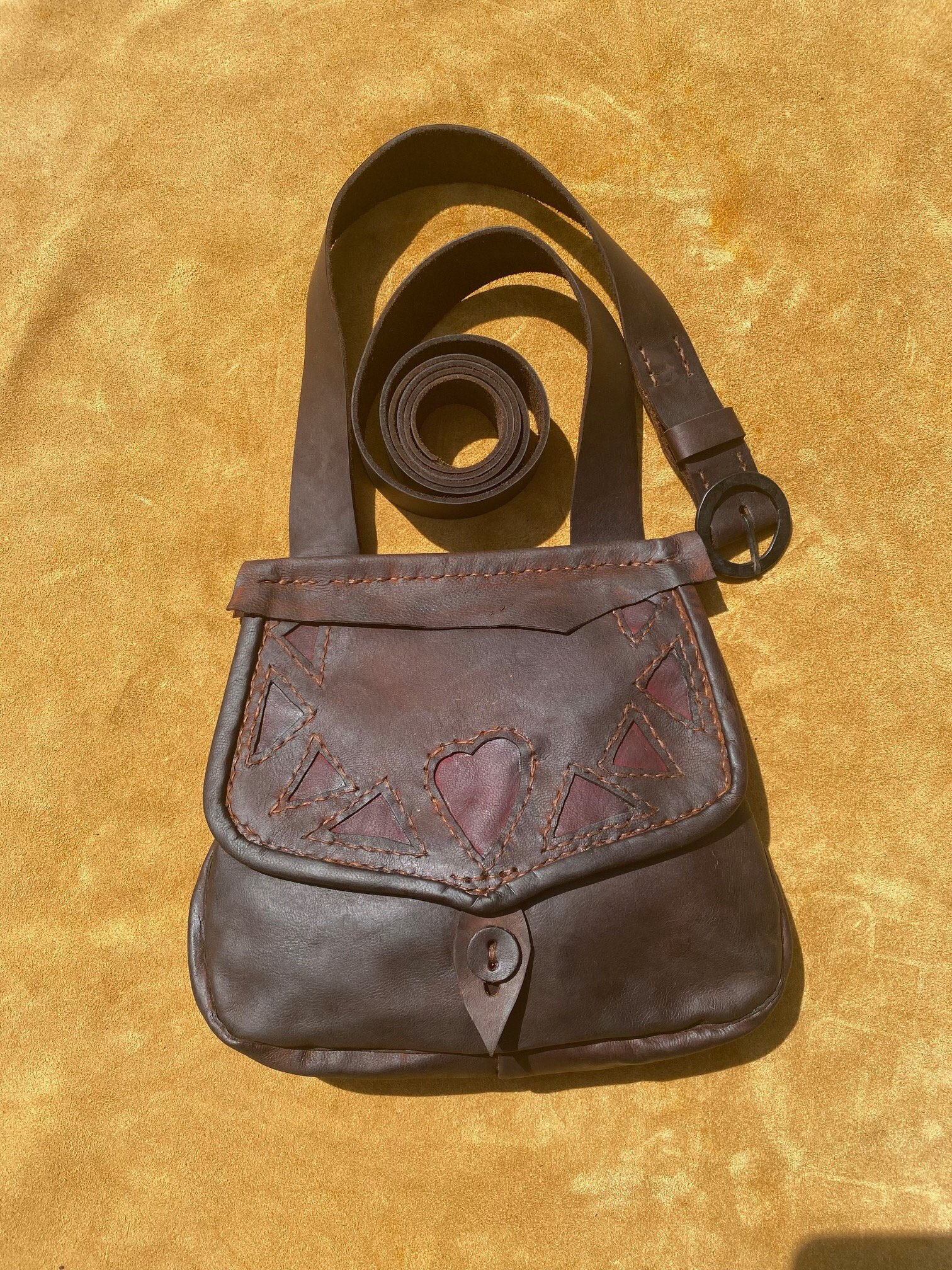 Leather Pouch (189) with Hearts and Triangles
