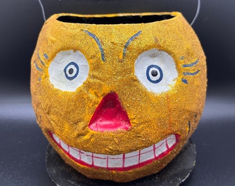 Gold sparkly vintage style Halloween paper mache treat bucket