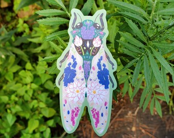 Birth Bug Juli / Maandelijkse Geboorte Bloem Insect / Larkspur / WaterLelie / Cicade / Vinyl Sticker Sticker / Waterdichte Waterbottle Laptop