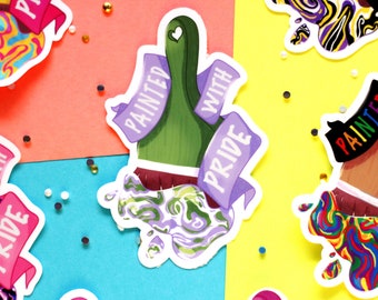 Genderqueer / Painted With Pride / Vinylsticker / sticker / Queer LGBTQ+ Gay / Kwast / Pride Flag / Waterbottle laptopsticker