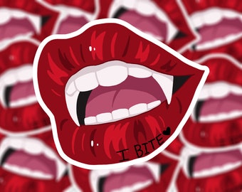 I Bite Vampire Fang Lips vinylsticker / waterdicht / duurzaam / knik / BDSM / oer / sexy / bidon / sticker / laptop
