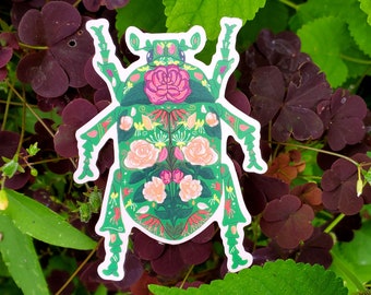 Birth Bug June / Monthly Birth Flower Insect / Roses / Honeysuckle / Beetle / Vinyl Sticker Decal / Waterproof Waterbottle Laptop