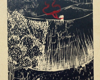 Das Mädchen, das nach oben schaute / Limited Edition / Relief Print / Druckgrafik / Wandkunst / Geschichte / handgefertigt / Fine Art Print / Holz block