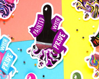 Demisexueel, ongeslachtelijk / Painted With Pride / Vinylsticker / Sticker / Queer LGBTQ+ Gay / Kwast / Pride Flag / Waterbottle-laptop