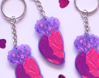 Schnörkel | Lesbischer W/W Sapphic Pride Acryl Charm / Queer Schlüsselanhänger / LGBTQ Süßer Herz Charm / Freundin Valentinstag Geschenk / Blumenkuss