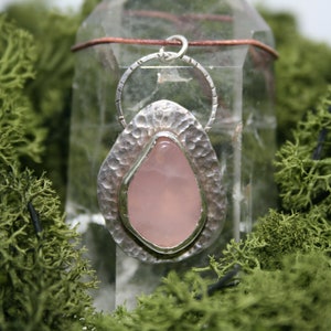Handmade Sterling 925 Silver Rose Quartz Pendant, Hallmarked