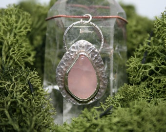 Handmade Sterling 925 Silver Rose Quartz Pendant, Hallmarked