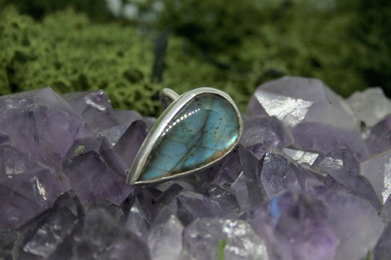 Handmade Sterling 925 Silver Teardrop Labradorite Statement Ring Hallmarked