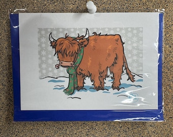 Biglietto di Natale con mucca delle Highlands