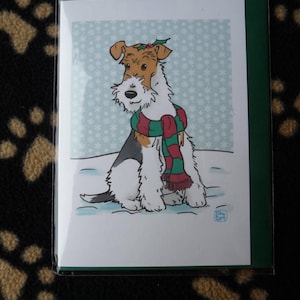 Carte de Noël fox terrier à poils durs