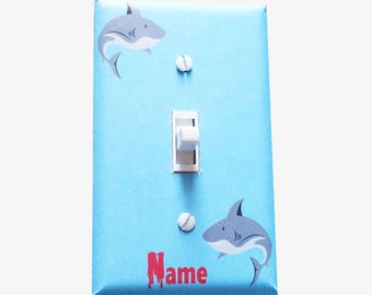 Kids bathroom shark light switch cover Boys bedroom decor Shark week