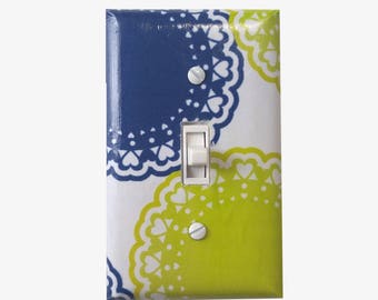 Light switch cover - Navy and green - Lace doilies design switchplate cover