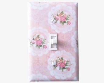 Cottage chic wall decor Floral decorative light switch cover Rustic french country living room Farmhouse style bedroom Girls pink nursery