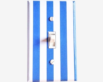 Blue striped light switch cover teen bedroom wall decor