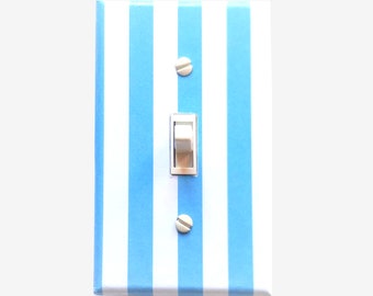 Striped light switch cover for blue bedroom or baby boy nursery