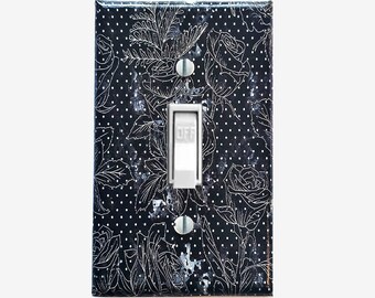 Rose sketch light switch cover Black and white wall art