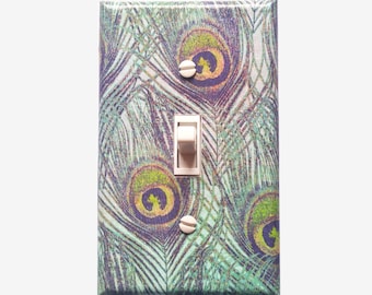 Peacock feathers light switch cover wall decor Decorative switch plate