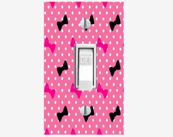 Bows light switch cover for girls bedroom wall decor hot pink black