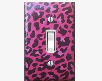 Leopard print light switch cover Pink animal print decor for womens bedroom decor Cheetah switchplate