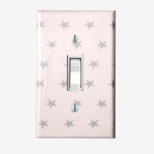 Stars light switch cover pink gray nursery Twinkle little star girls bedroom wall decor