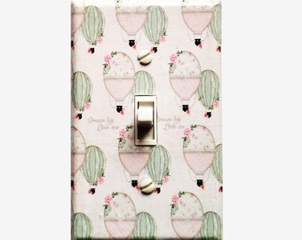 Hot air balloon nursery light switch cover Vintage floral boho decor for girls bedroom