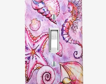 Seahorse light switch cover Seashell and starfish beach decor