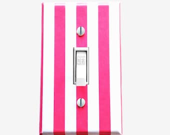 Hot pink stripes light switch cover / Hot pink nursery / Girls bedroom decor