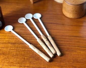 Set 4 cork and hard plastic long spoons vintage latte spoons scandi boho Swedish Scandinavian