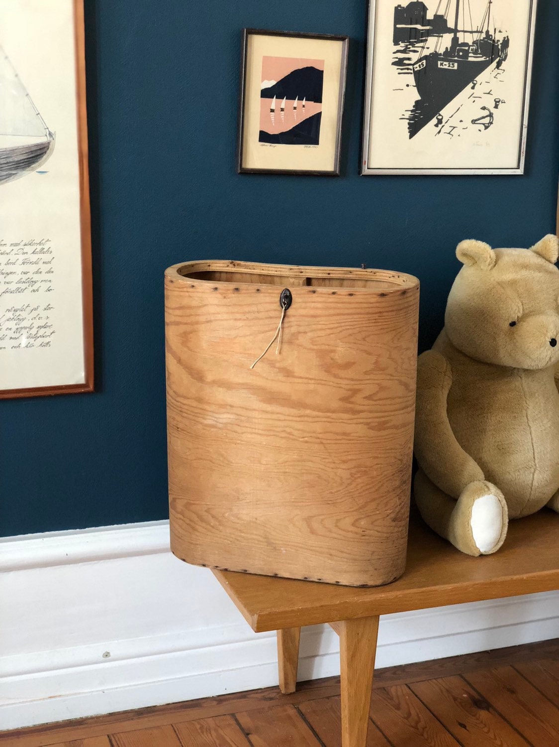 Vintage Scandinavian wooden rucksack backpack unique storage wall decor