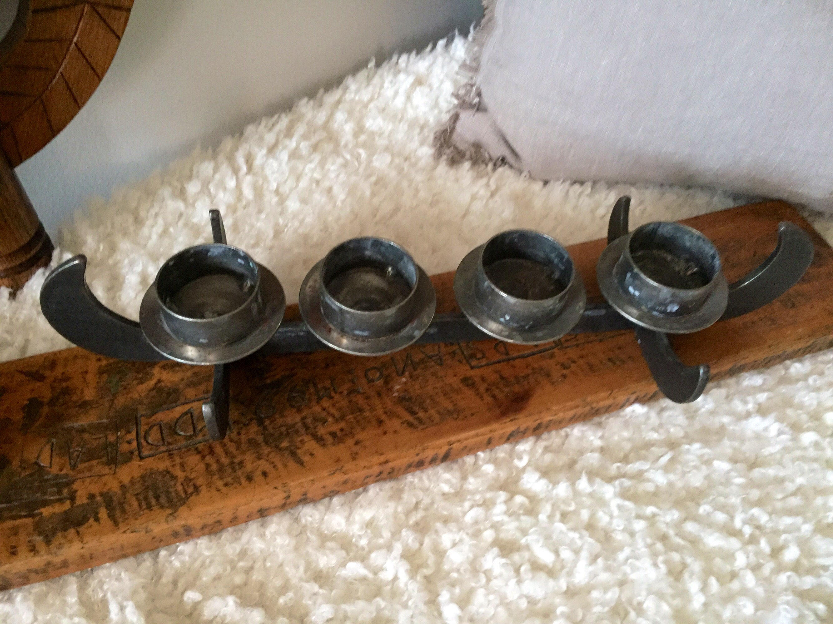 Nordic Viking hand candelabra steel candle holder pewter 1970s
