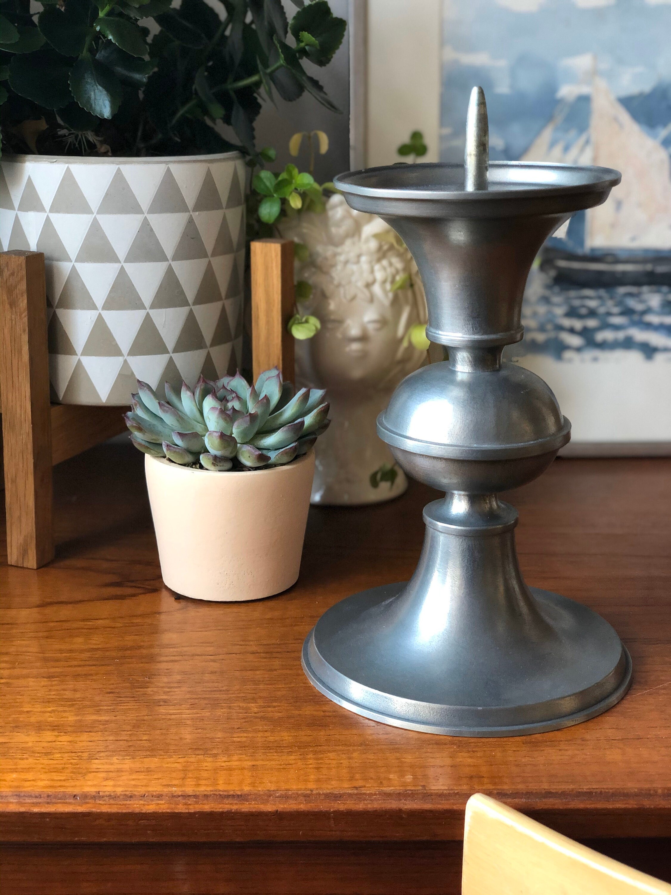 XL Norwegian nordic candle holder pewter 1960s traditional Norwegian