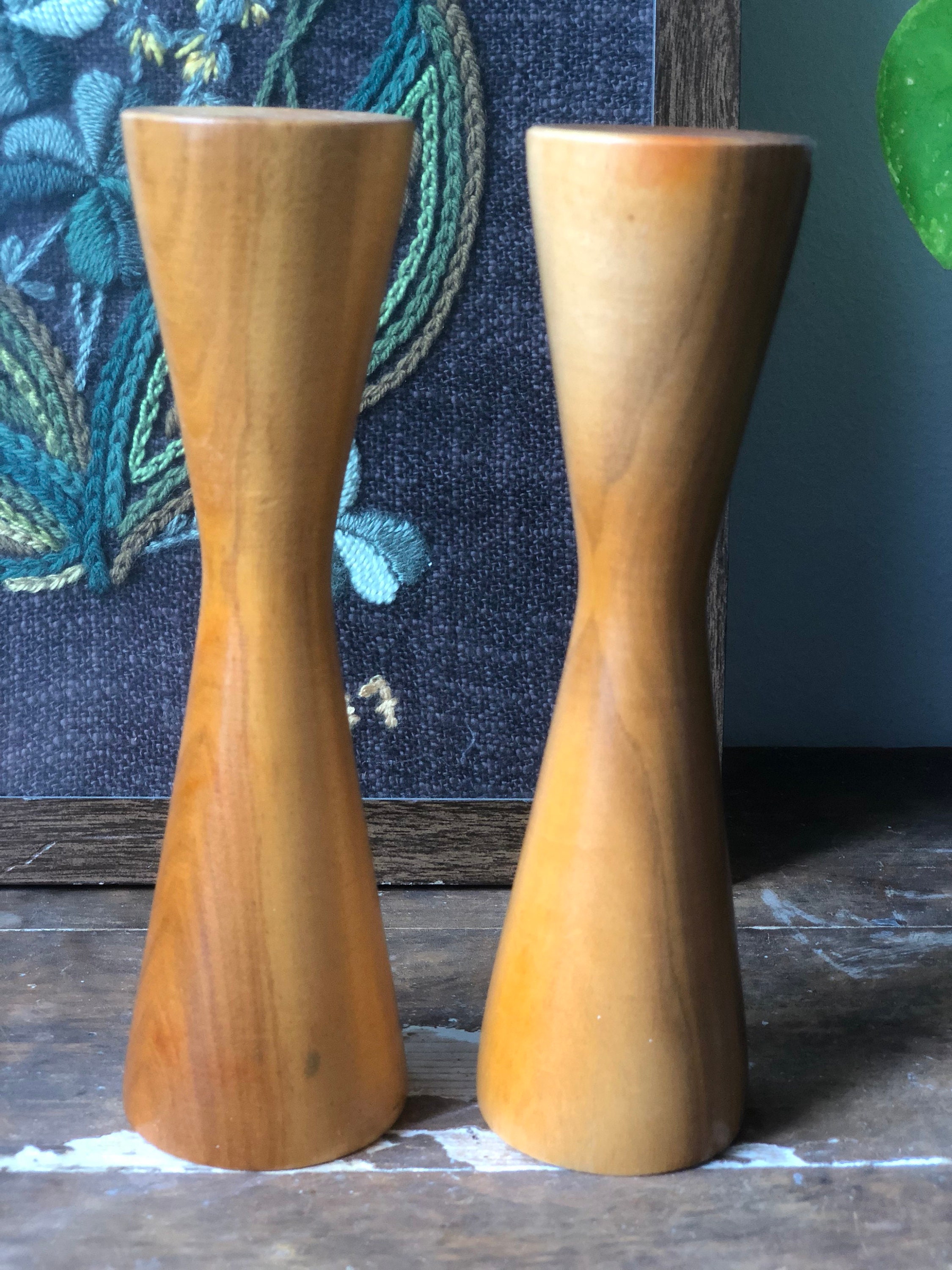 Swedish wooden turned candle stick holders Scandinavian woodworking