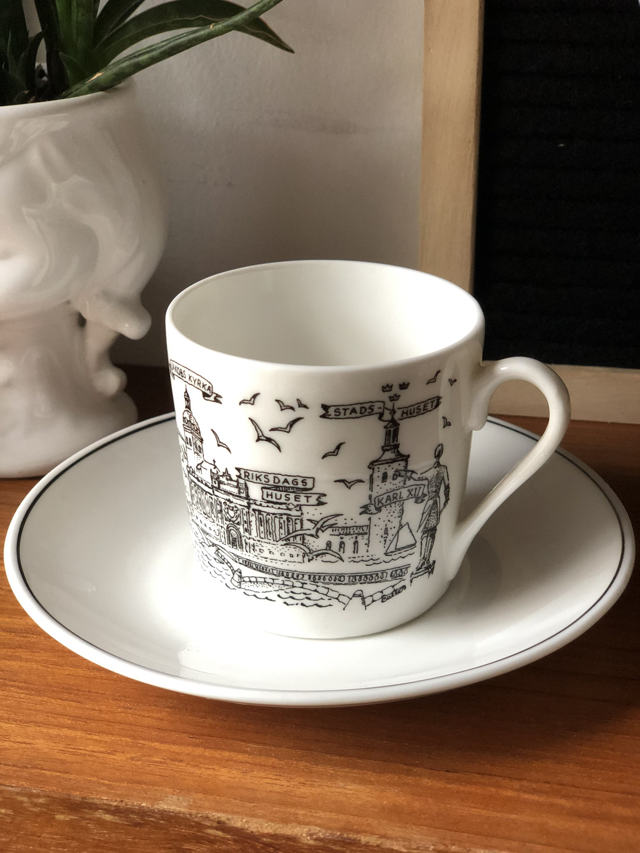 Gustavsberg cup and saucer Stockholm cityscape of famous buildings in