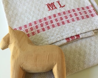 Jahrgang, gewebt, Skandinavisch, Hand handtuch/Küche Handtuch/Monogramm ML/rot und weiß