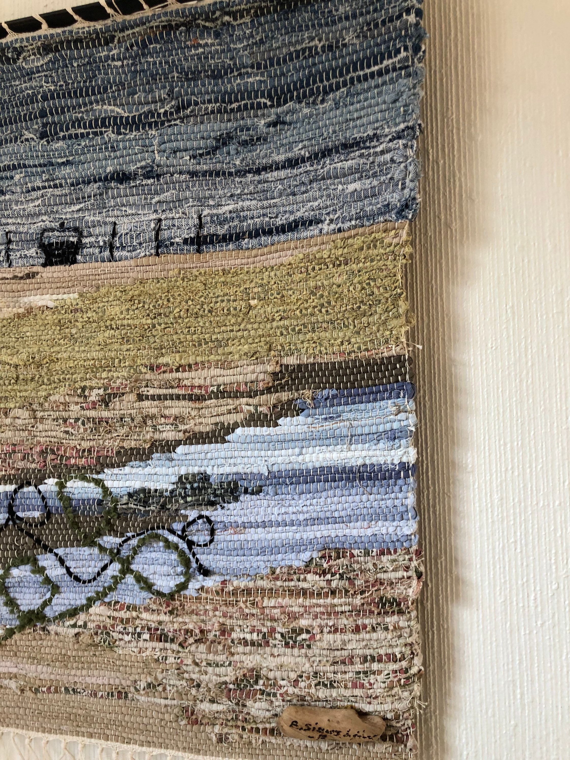 Original Scandinavian rag rug woven textil art wall hanging tapestry