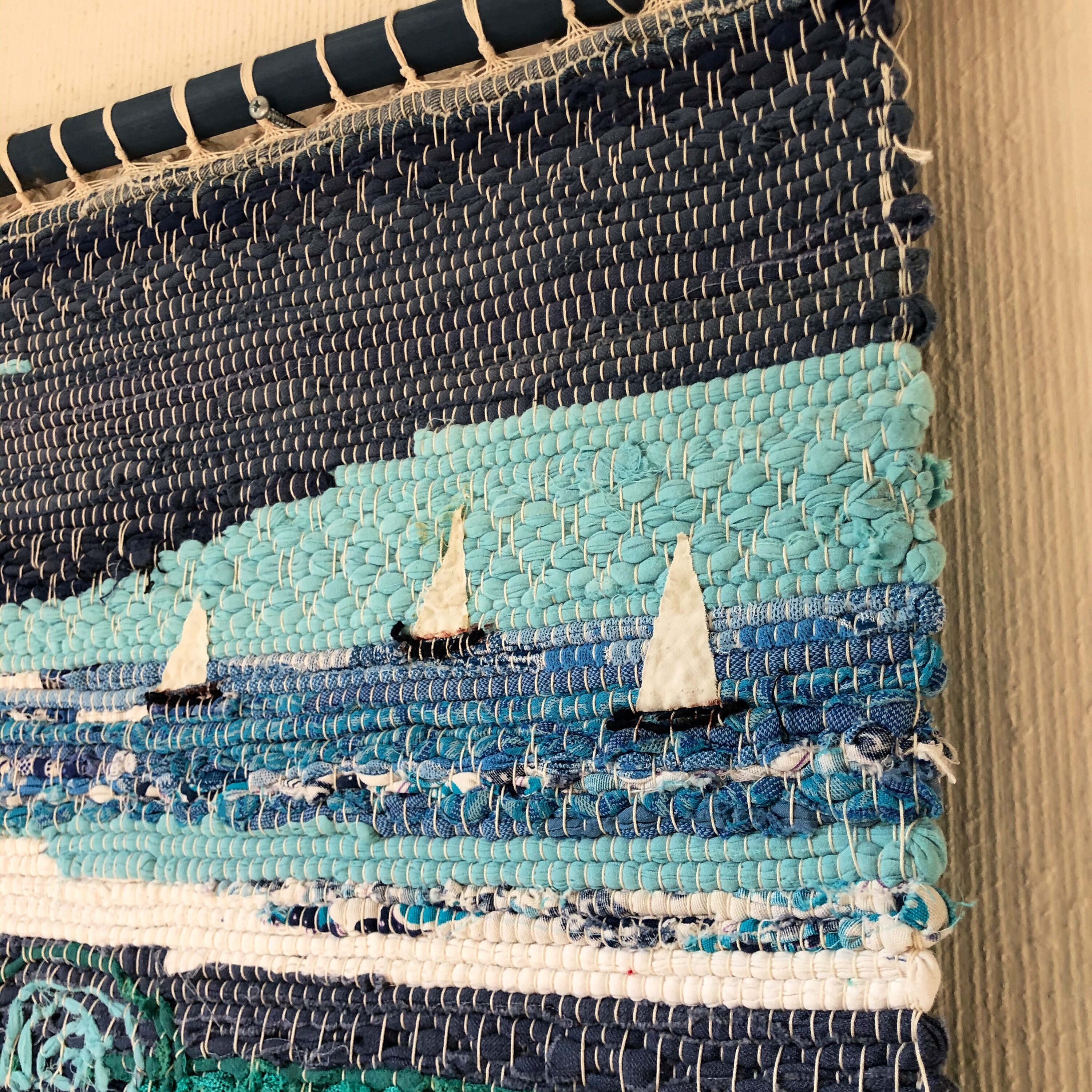 Original Scandinavian rag rug woven textil art wall hanging tapestry