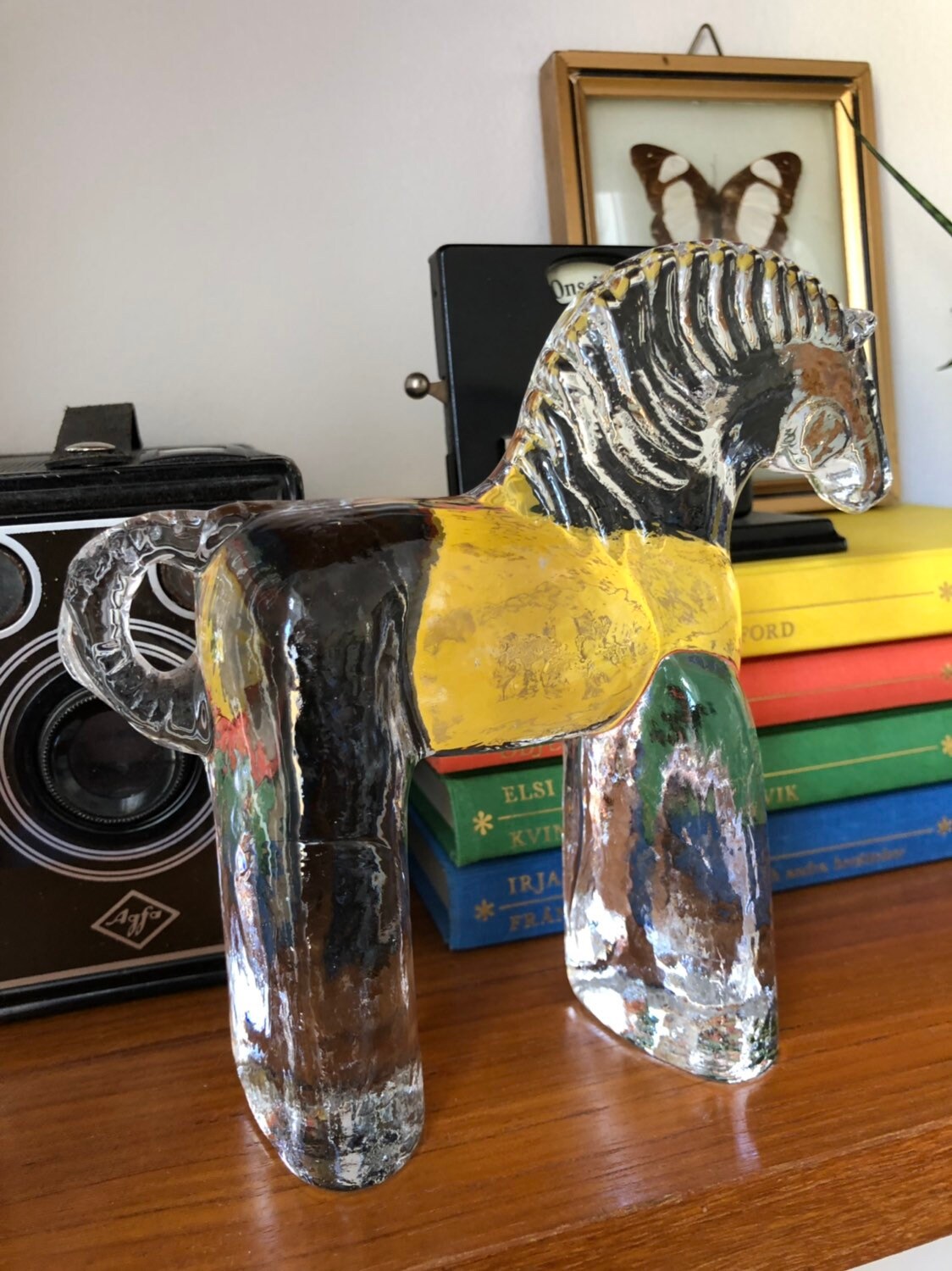 Vintage glass horse figurine Bertil Vallien kosta boda flat back Zoo