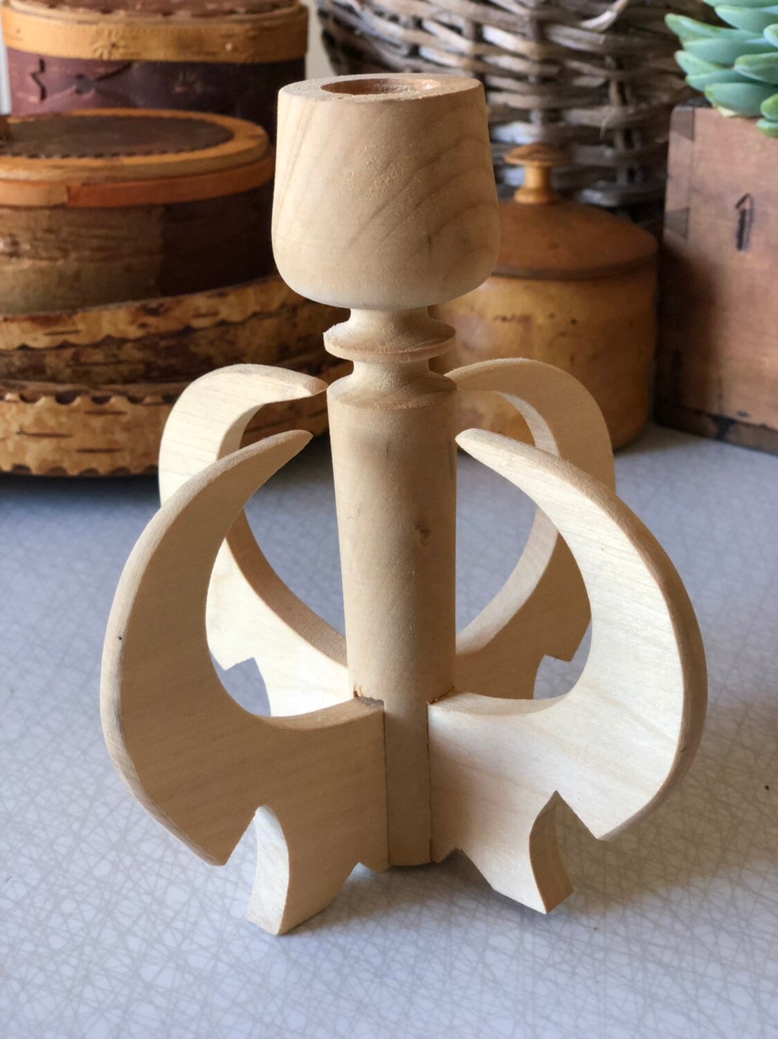 Swedish wooden turned candle stick holder christmas goat Scandinavian woodworking midcentury