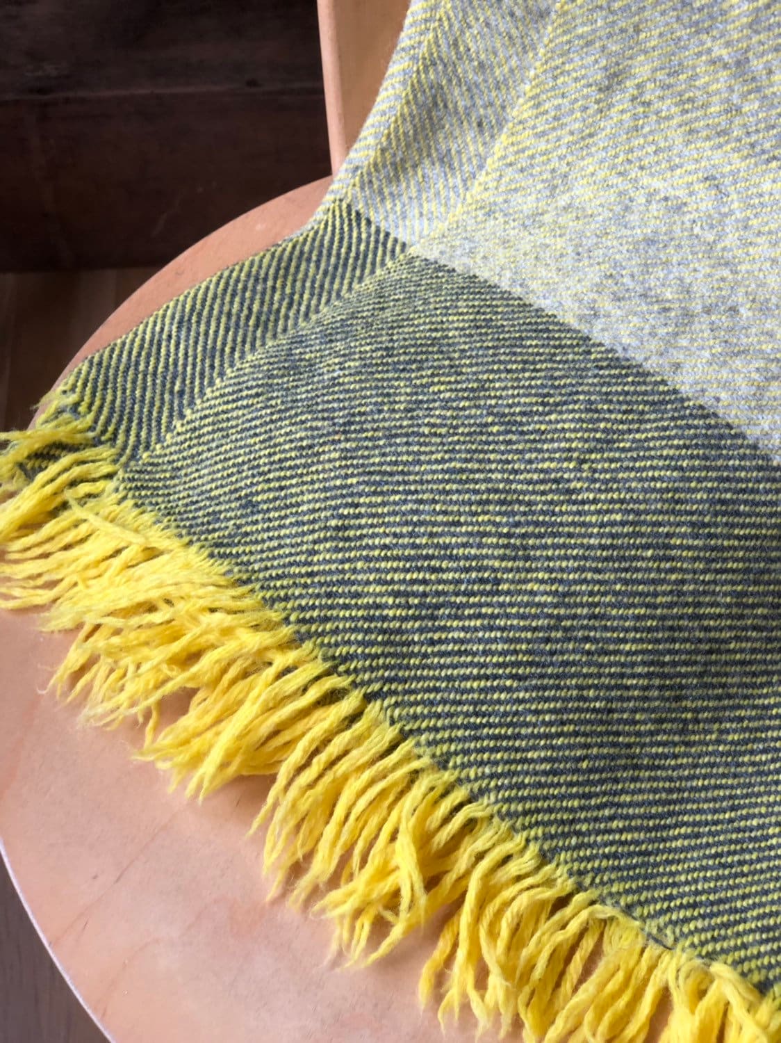 Wool throw blanket yellow grey green tones wool blanket throws vintage