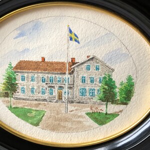 Original Swedish water color painting of Swedish country house still signed EP 1946 small oval painting framed image 7