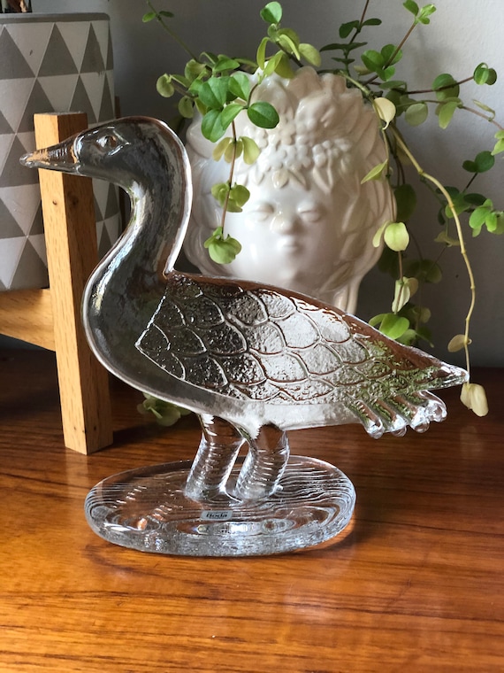 Boda large peacock Swedish glass 1970s flat back