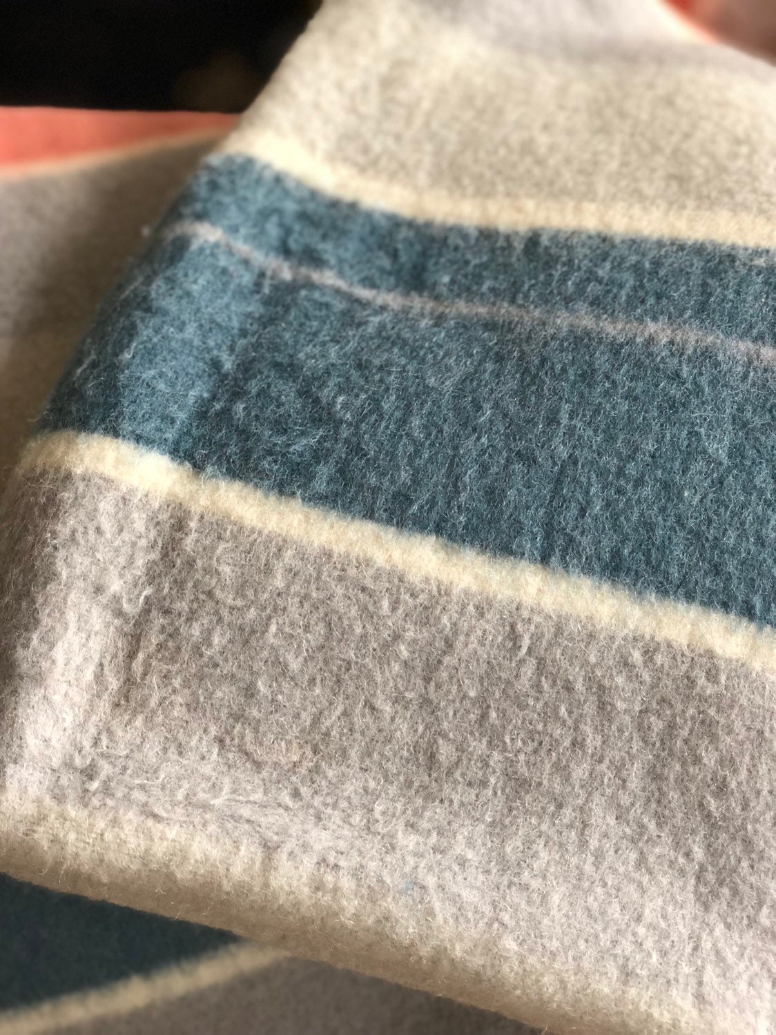 Swedish Habo Wool throw blanket grey pink and blue tones wool blanket