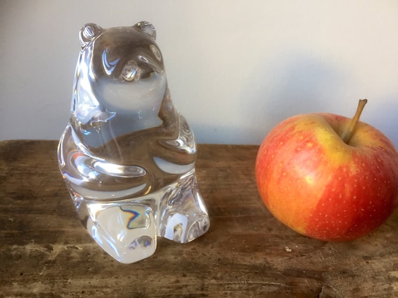 Large crystal bear figurine paperweight bookend Orrefors 1970s Olle  Alberius midcentury modern modernist