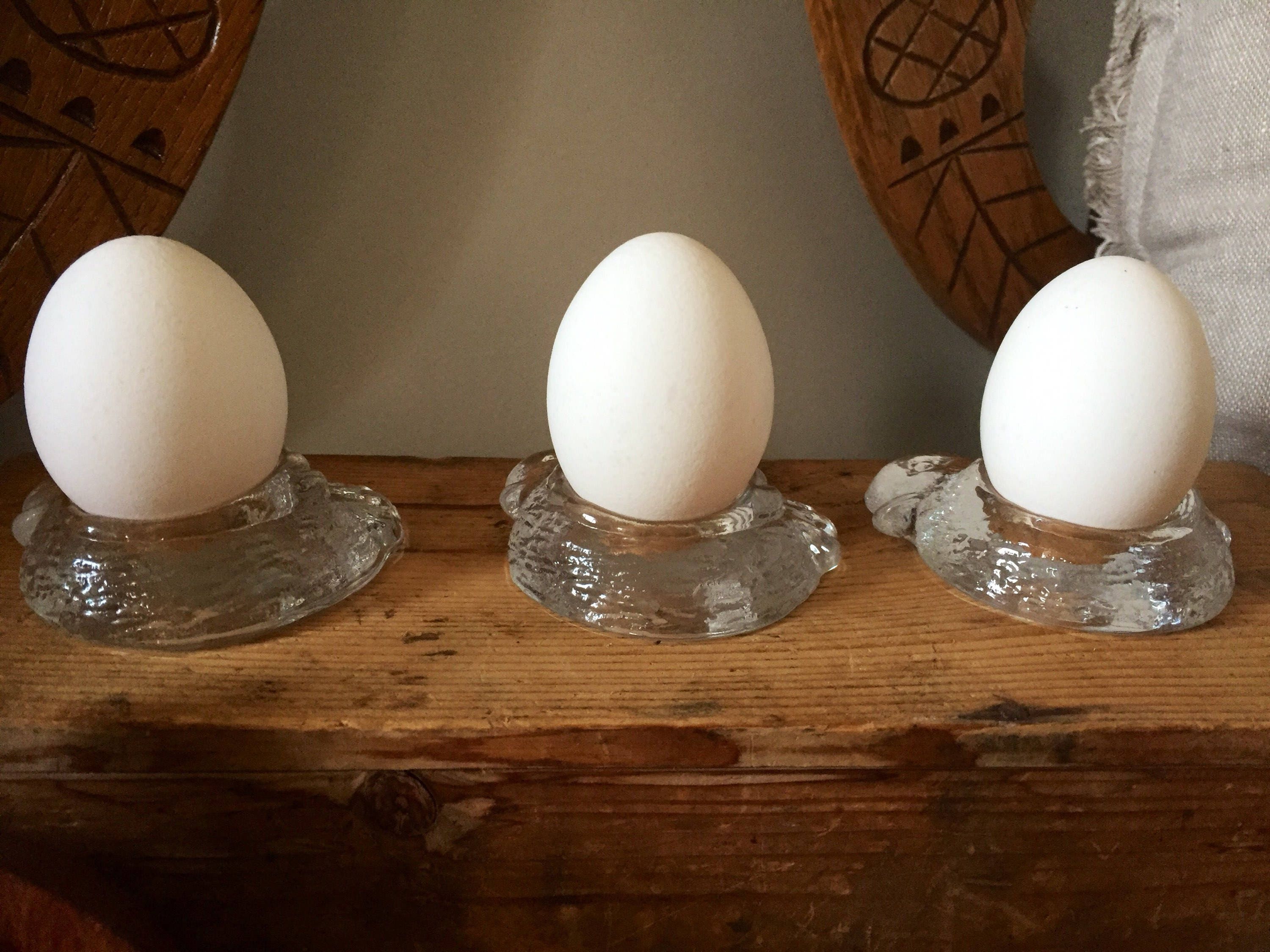 Swedish set of 3 crystal egg cups duck figurines 1980s