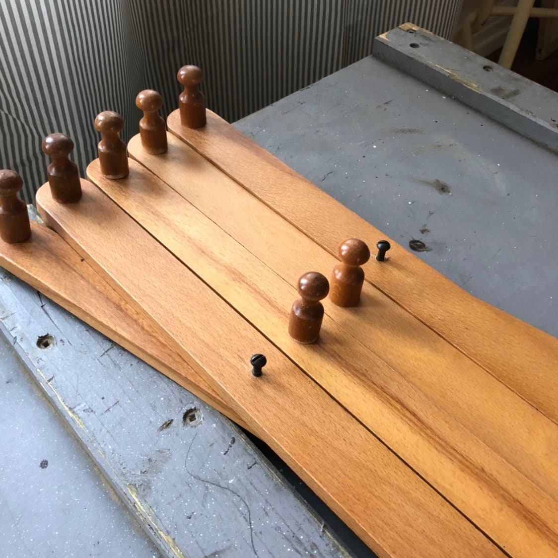 Vintage wooden accordion hat rack retro scandi boho coat track